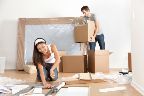 Packed boxes and furniture ready for house move in Bromleycommon