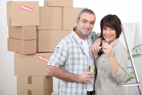 Boxes and furniture arranged for unloading into a new home